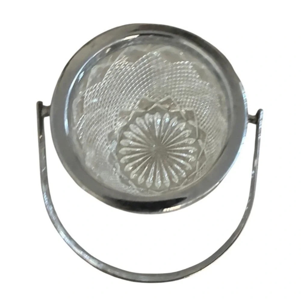 Vintage FB Rogers Mini‎ Ice Bucket Diamond Point Lead Crystal Silver Trim 4
